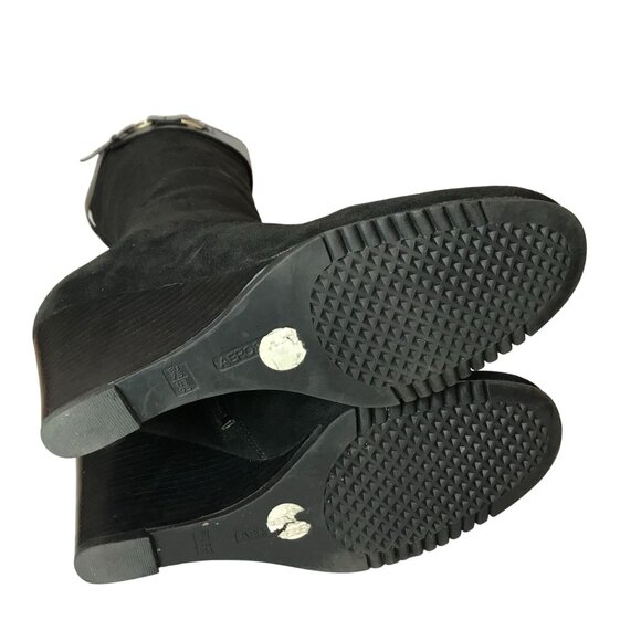 AEROSOLES Wedge Knee HIgh Black Suede Boots Womens 9.5 - Picture 6 of 12